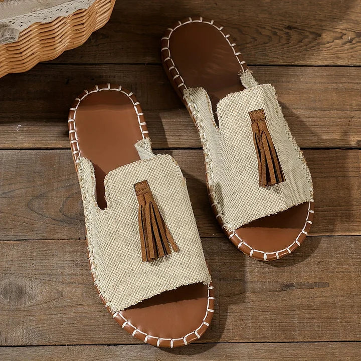 Momount Women Flat Sandals Comfort Slip On Casual Summer Cushioned Support Lightweight Open Toe Boho Tassel Design
