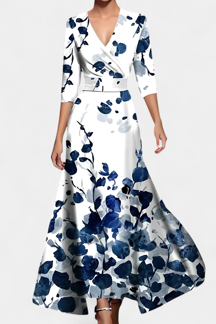 Amaranta | Elegant Floral V Neck Wrap Summer Maxi Dress