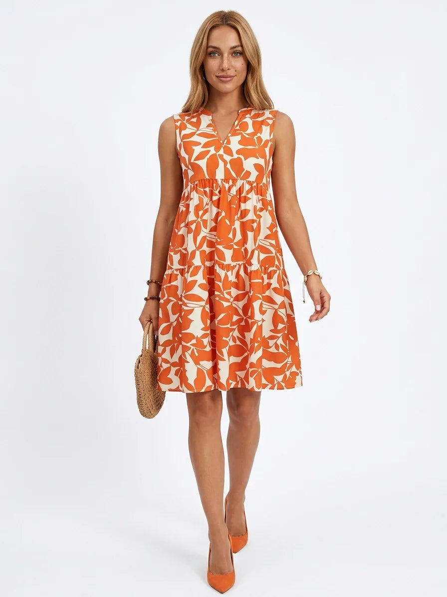 Delphine Floral Summer Midi Dress | Delicate, Modern, Elegant - Orange - front