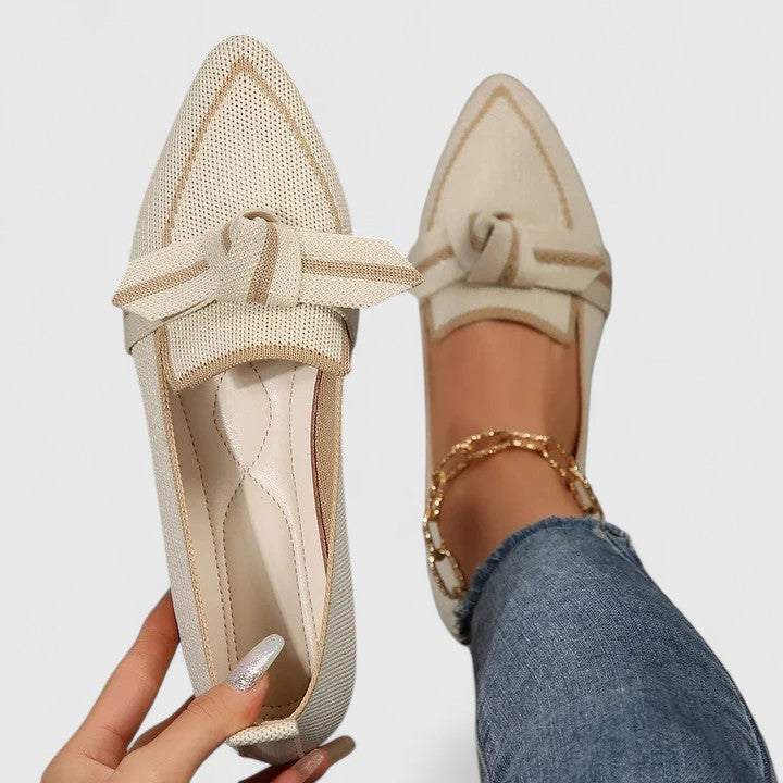 Momount Women Pointed-Toe Mules – Knit Mesh Knot Accent Flat Slip-On Closed Toe