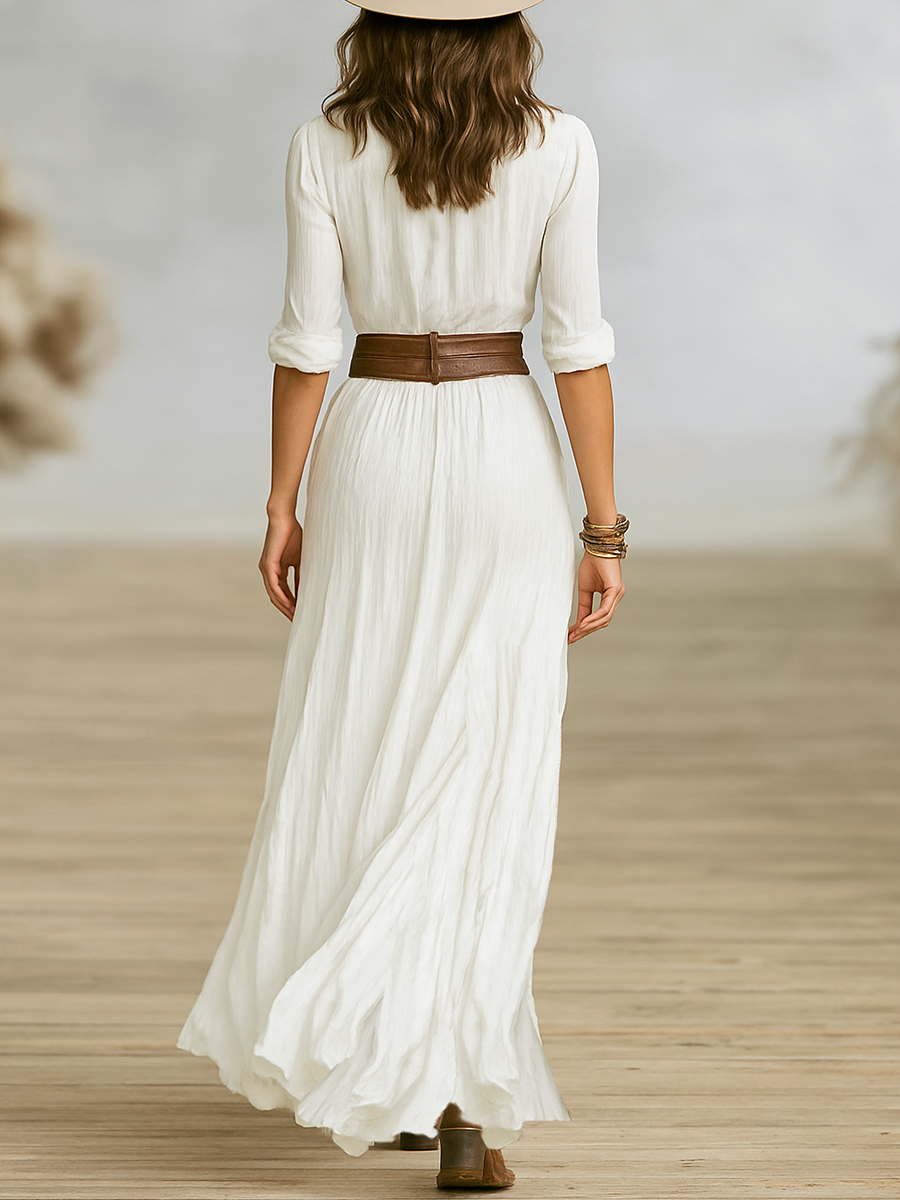 Isadora | Boho Button Front V Neck Summer Maxi Dress