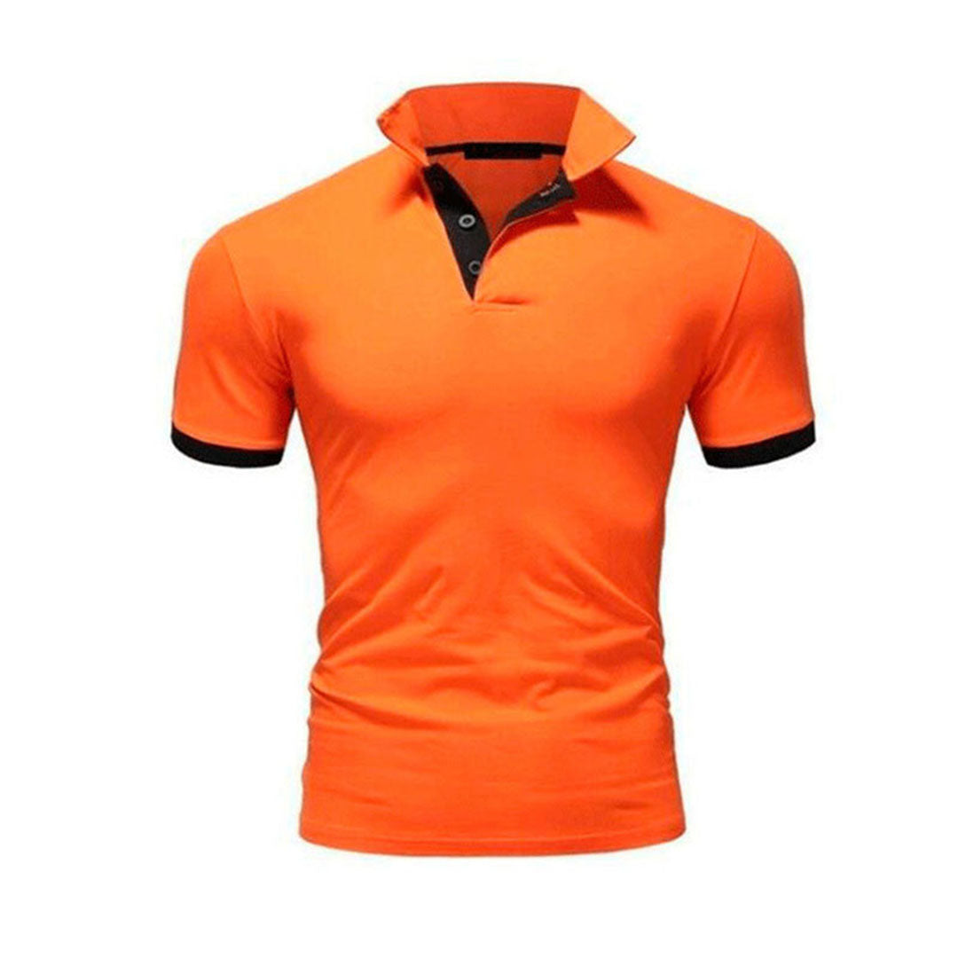 Momount Men Polo Shirt – Stand Collar Contrast Trim Slim Fit