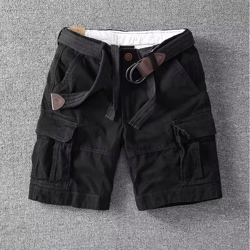 Momount Men Cargo Shorts – Cotton Belted Button Closure Knee Length