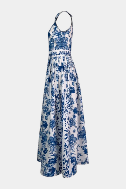 Momount Women’s Floral Maxi Dress – Halter Neck Sleeveless Elegant