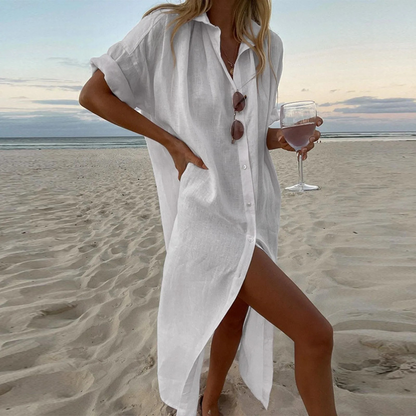 Esmeralda | Linen Button-Down Beach Maxi Dress | Summer Momount