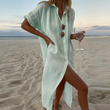 Esmeralda | Linen Button-Down Beach Maxi Dress | Summer Momount