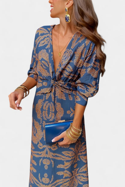 Momount Women’s Bodycon Midi Dress – Long Sleeve Twist Elegant