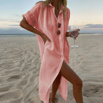 Esmeralda | Linen Button-Down Beach Maxi Dress | Summer Momount