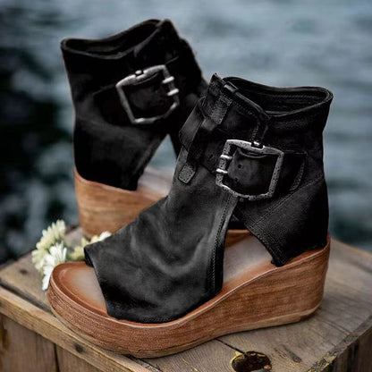 Cordova | Suede Buckle Platform Wedge Sandals