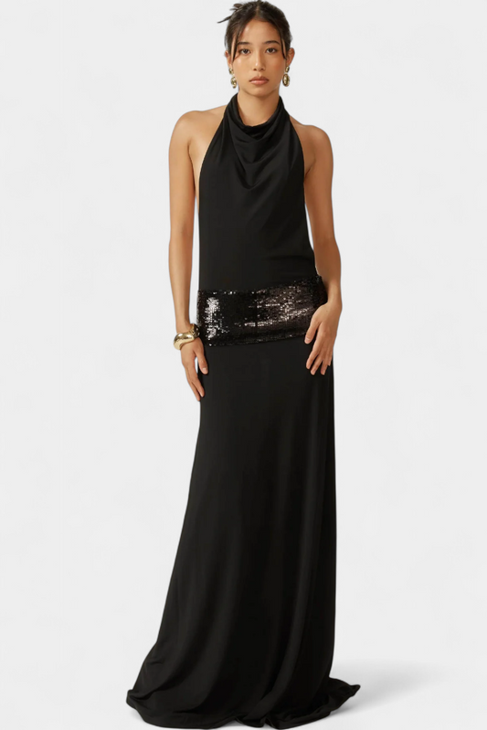 Evangelia | Elegant Sequin Halter Summer Maxi Dress