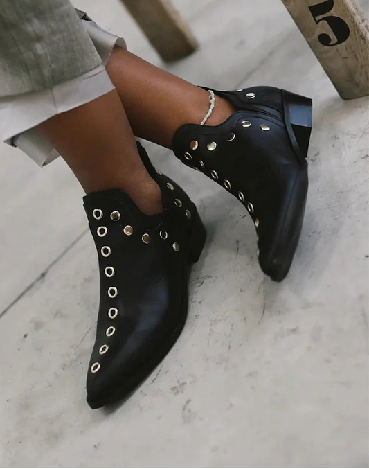 Thessalonica | Punk Studded Buckle Ankle Boots