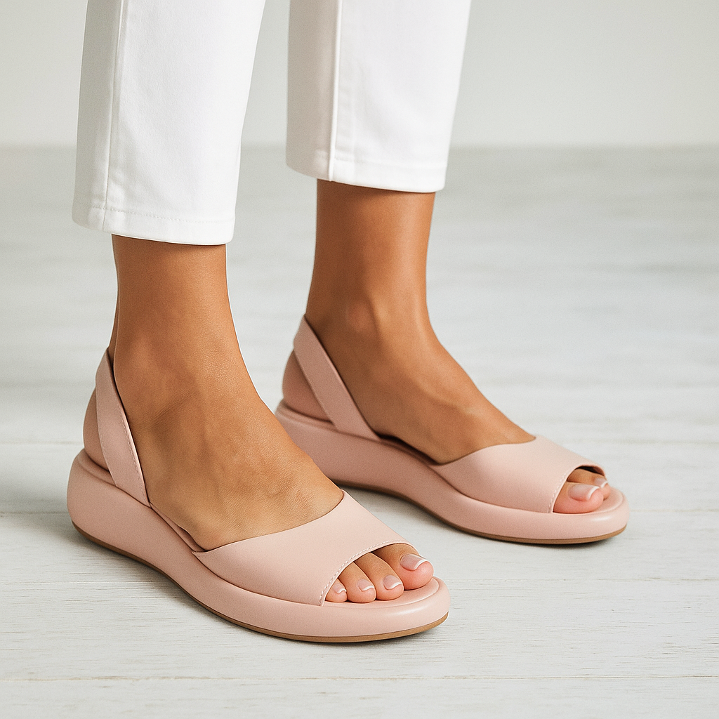 Momount Women Wedge Sandals – Orange Leather Slingback Platform Open-Toe