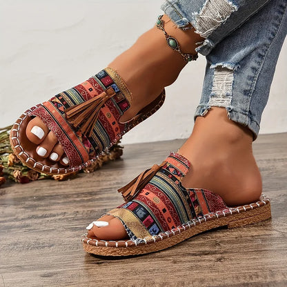 Momount Women Flat Sandals Comfort Slip On Casual Summer Cushioned Support Lightweight Open Toe Boho Tassel Design