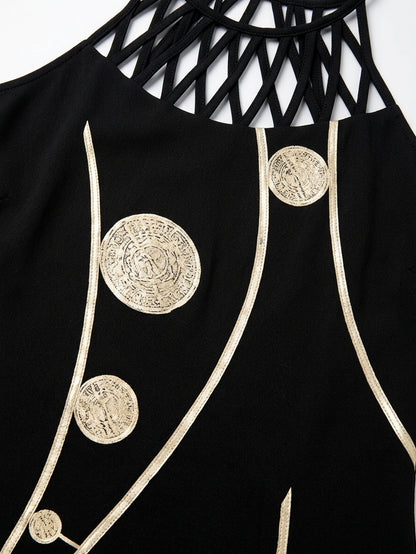 Gabriella Summer Midi Dress | Chic, Casual, Vibrant - Black - detail