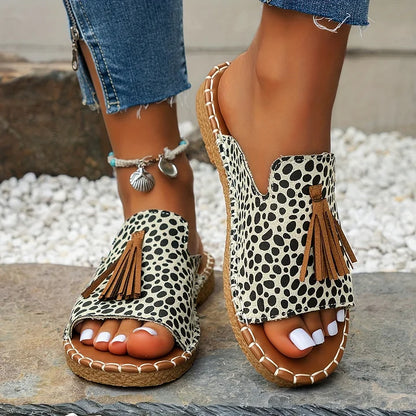 Momount Women Flat Sandals Comfort Slip On Casual Summer Cushioned Support Lightweight Open Toe Boho Tassel Design