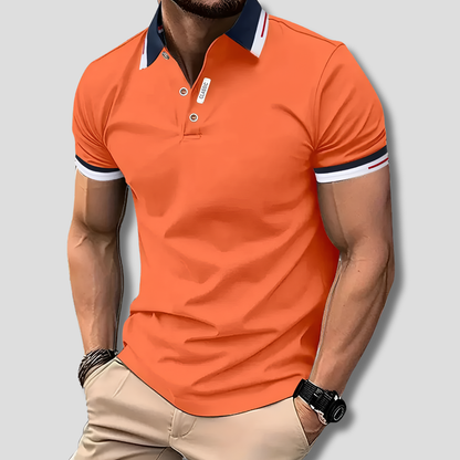 Momount Men Polo Shirt – Contrast Collar Striped Cuff Short Sleeve