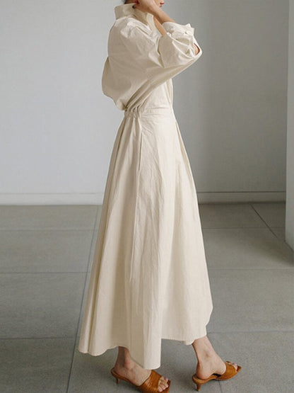 Evangelia | Elegant Cotton Button Down Midi Dress