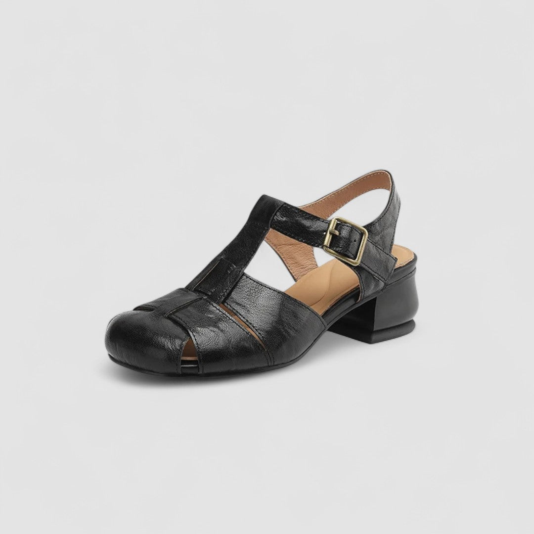 Arabella | Vintage Buckle Leather Block Heel Sandals