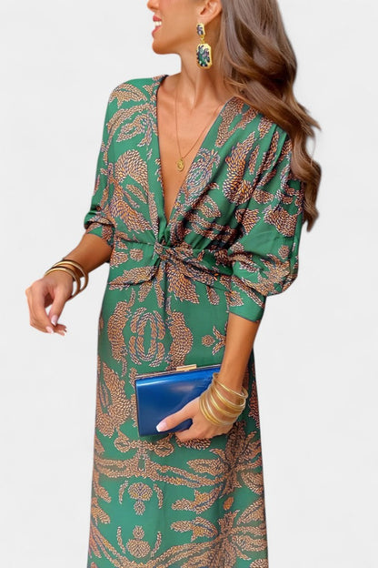 Momount Women’s Bodycon Midi Dress – Long Sleeve Twist Elegant