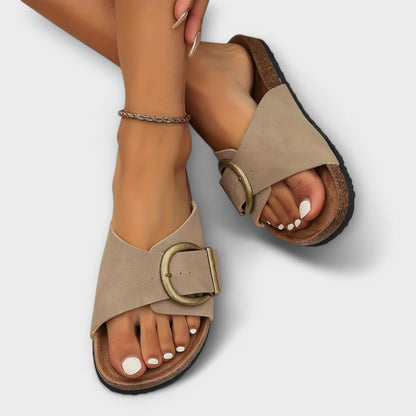 Momount | Women's Platform Sandals | Cork Sole Buckle Strap | Comfortable Open Toe Casual Summer Slides
