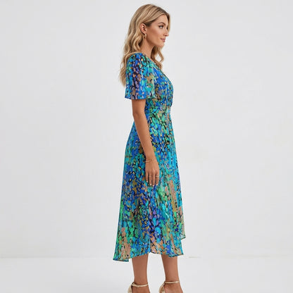 Adele Floral Summer Midi Dress | Casual, Timeless, Effortless - Blue - side
