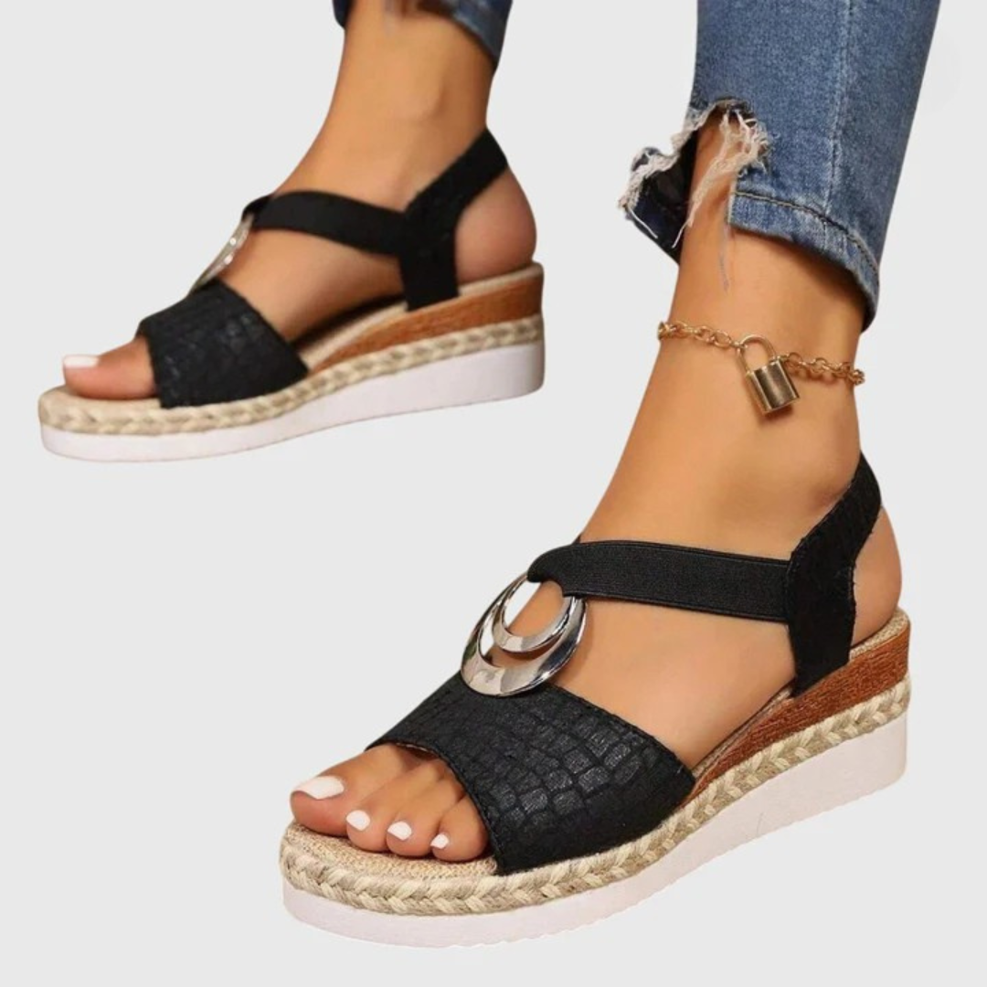 Momount Women Espadrille Wedge Sandals – Blush Metallic Ankle Strap
