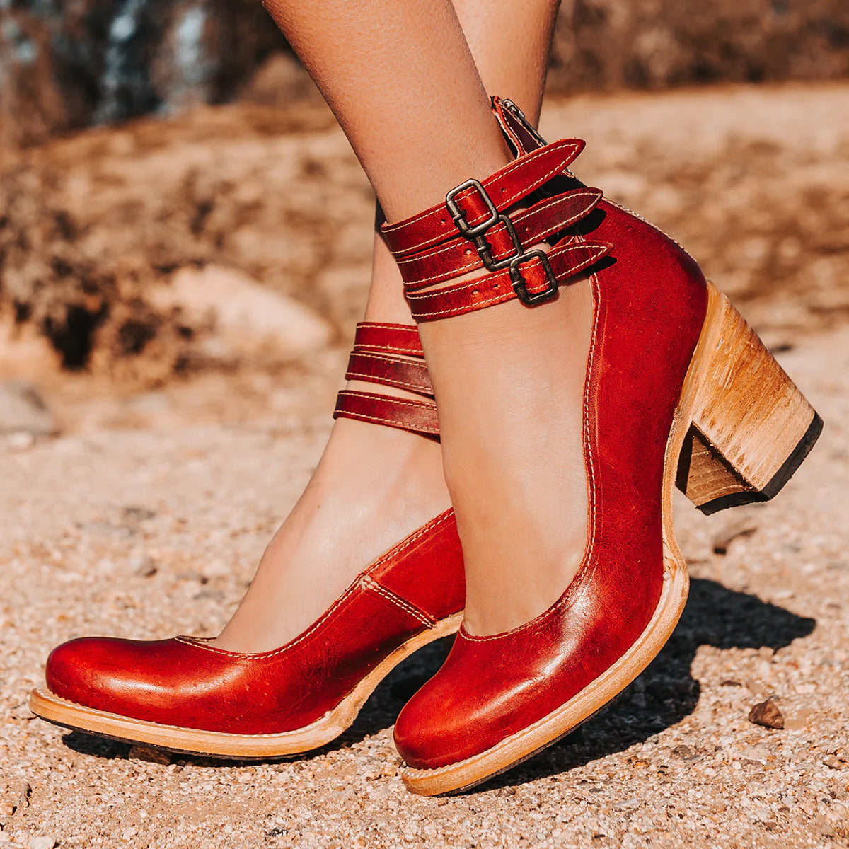Evadne | Western Buckle Leather Block Heel Boots
