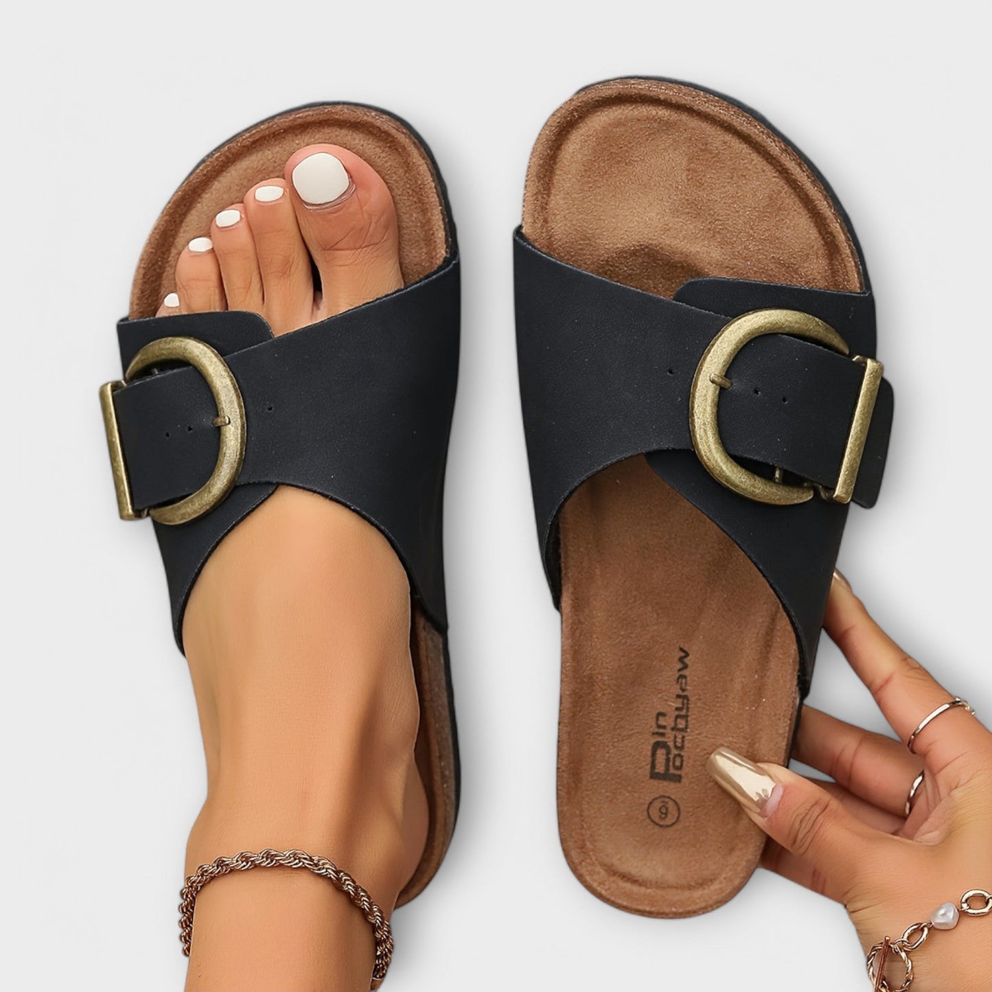 Momount | Women's Platform Sandals | Cork Sole Buckle Strap | Comfortable Open Toe Casual Summer Slides