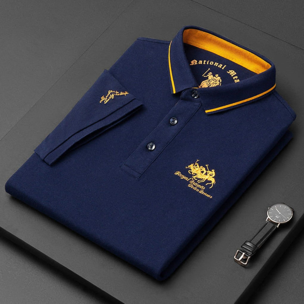 Momount Men Long Sleeve Polo Shirt – Embroidered Logo Premium Classic