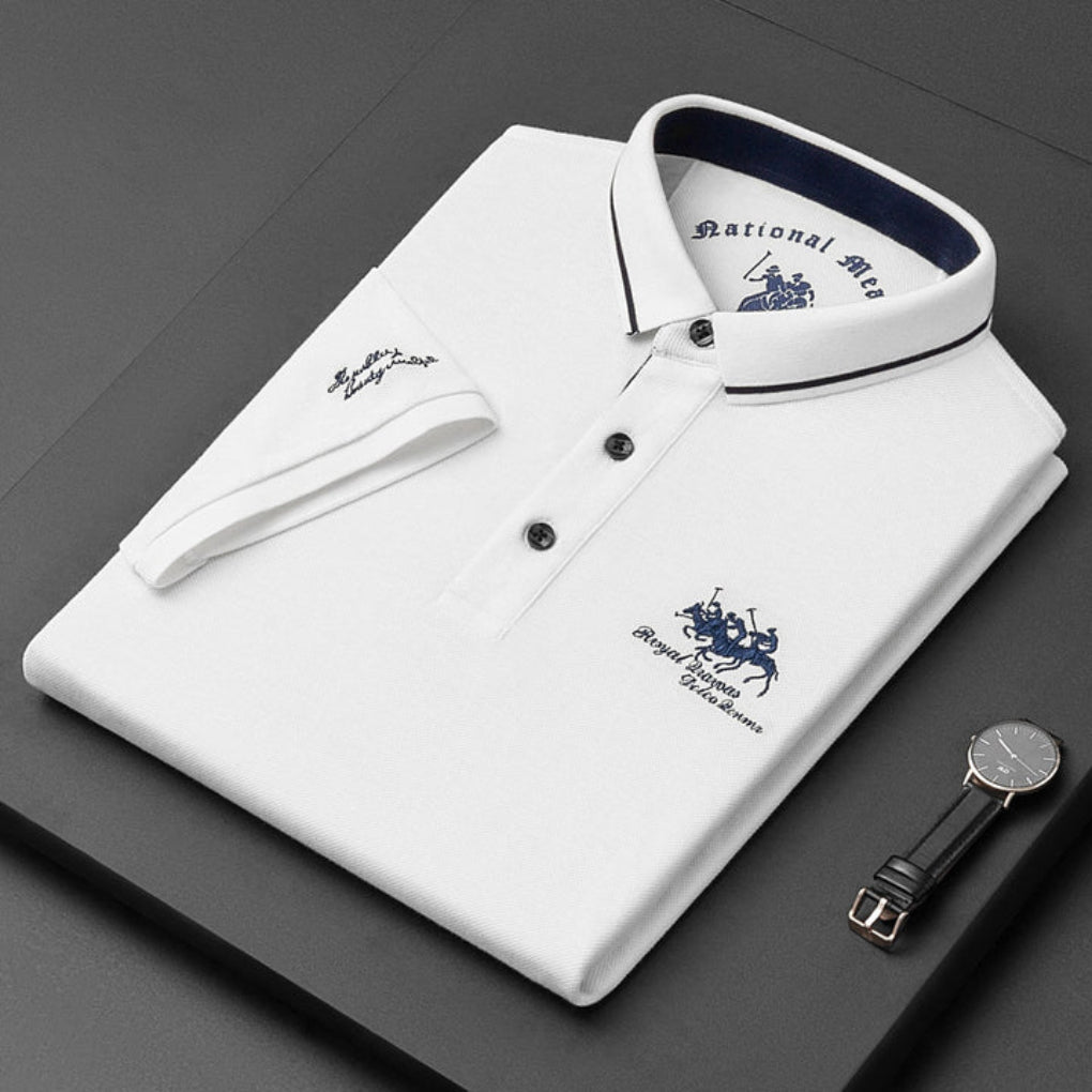 Momount Men Long Sleeve Polo Shirt – Embroidered Logo Premium Classic