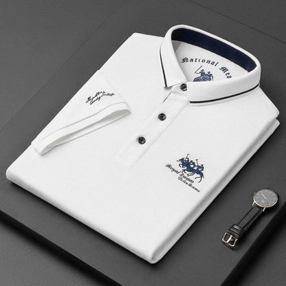 Momount Men Long Sleeve Polo Shirt – Embroidered Logo Premium Classic