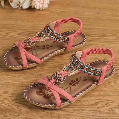 Momount Women Slingback Sandals – Teal Boho Beaded Rhinestone Flat