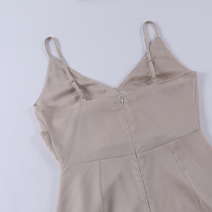 Evangelia | Elegant Satin V Neck Wrap Summer Maxi Dress