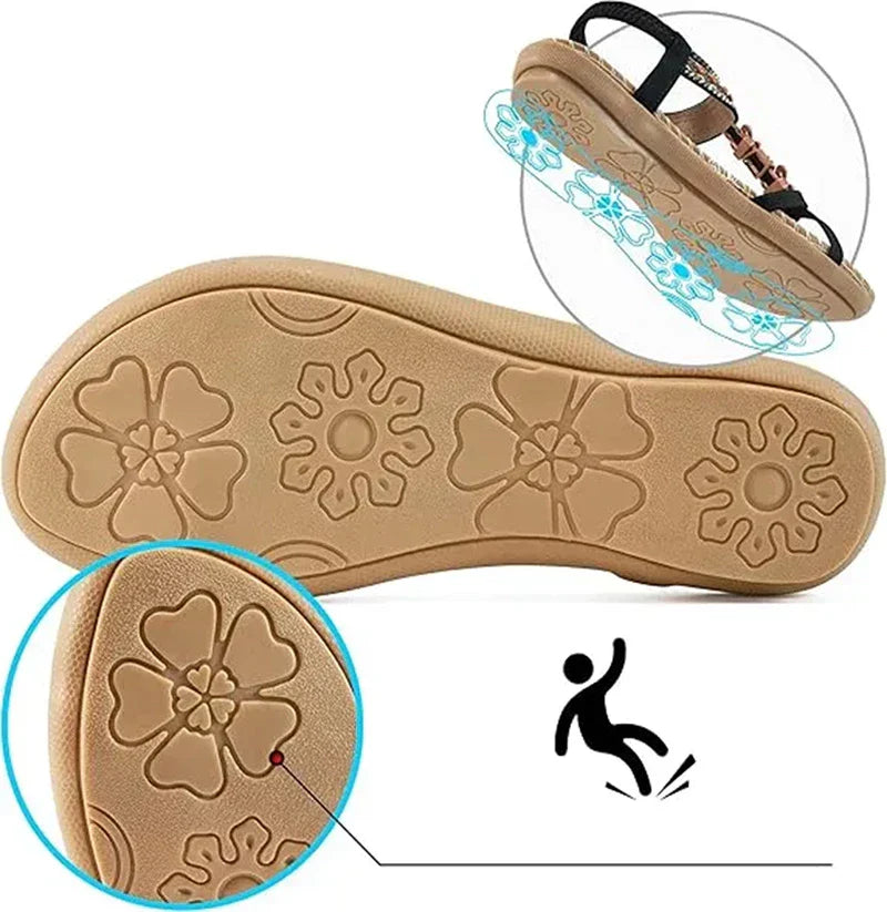 Momount Women Slingback Sandals – Teal Boho Beaded Rhinestone Flat