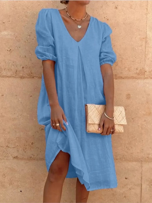 Casimira | Boho Cotton V Neck Tiered Summer Midi Dress