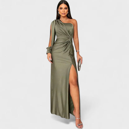 Momount Women’s Party Dress – One Shoulder High Slit Maxi Elegant