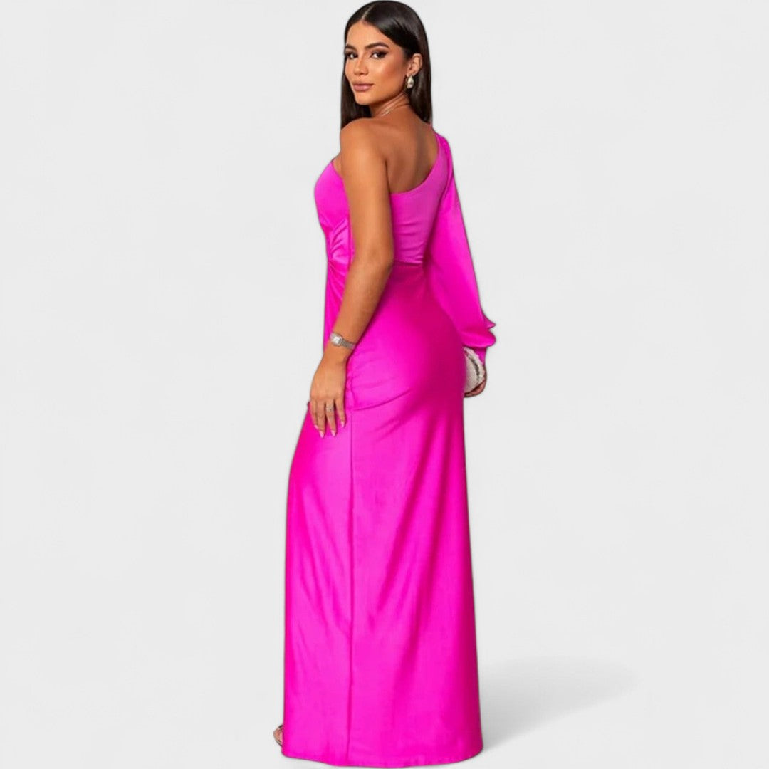 Momount Women’s Party Dress – One Shoulder High Slit Maxi Elegant