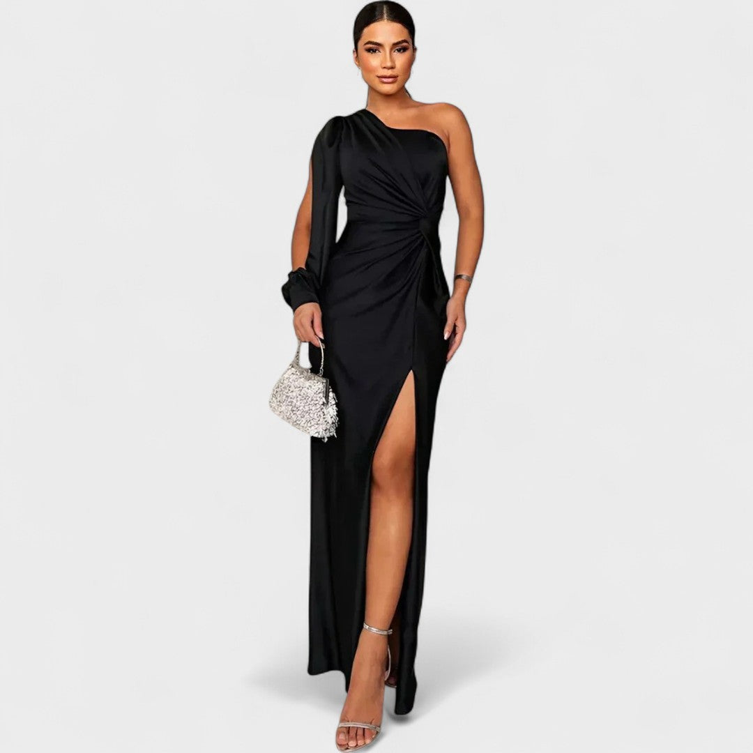 Momount Women’s Party Dress – One Shoulder High Slit Maxi Elegant