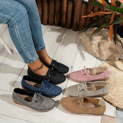 Momount Women Moccasin Loafers – Suede Hand-Stitched Slip-On Elastic Comfort