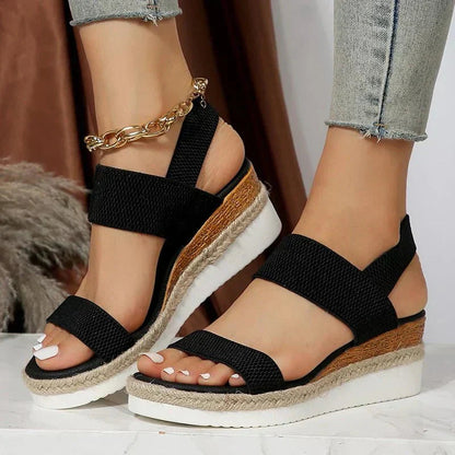 Momount Women Sport Sandals – Wide Elastic Strap Platform Open Toe Walking