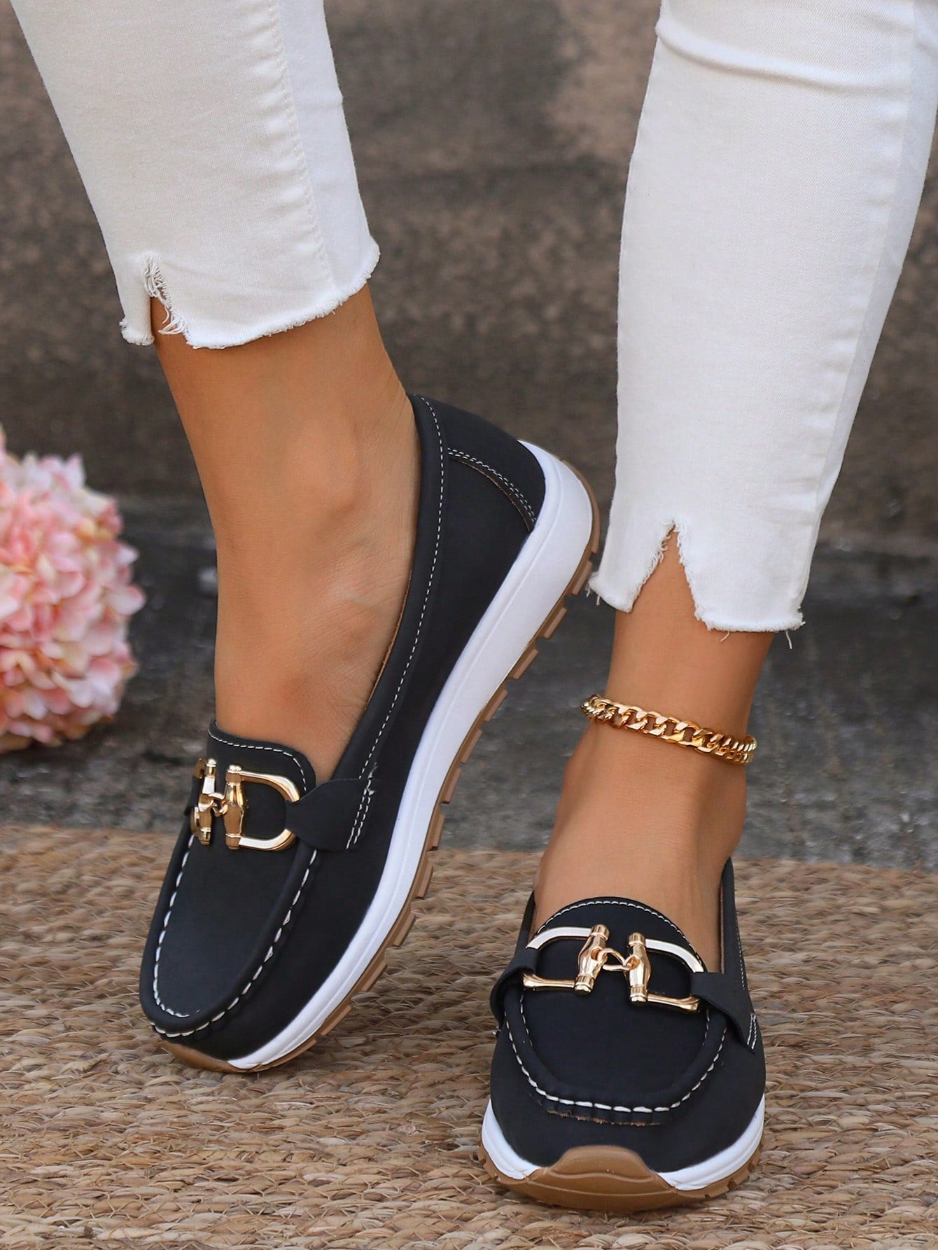 Momount Women Suede Loafers – Gold Horsebit Platform Slip-On Comfort
