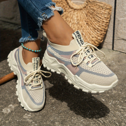 Momount Women Chunky Sneakers – Mesh Lace-Up Platform Color-Block Dad-Style