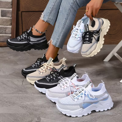 Momount Women Chunky Sneakers – Mesh Lace-Up Platform Color-Block Dad-Style