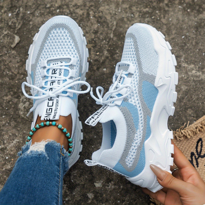Momount Women Chunky Sneakers – Mesh Lace-Up Platform Color-Block Dad-Style