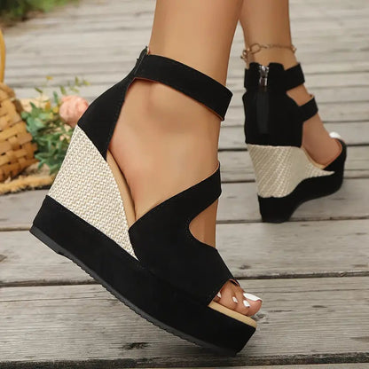 Momount Women Espadrille Wedge Sandals – Suede Jute Platform Ankle Strap Peep-Toe