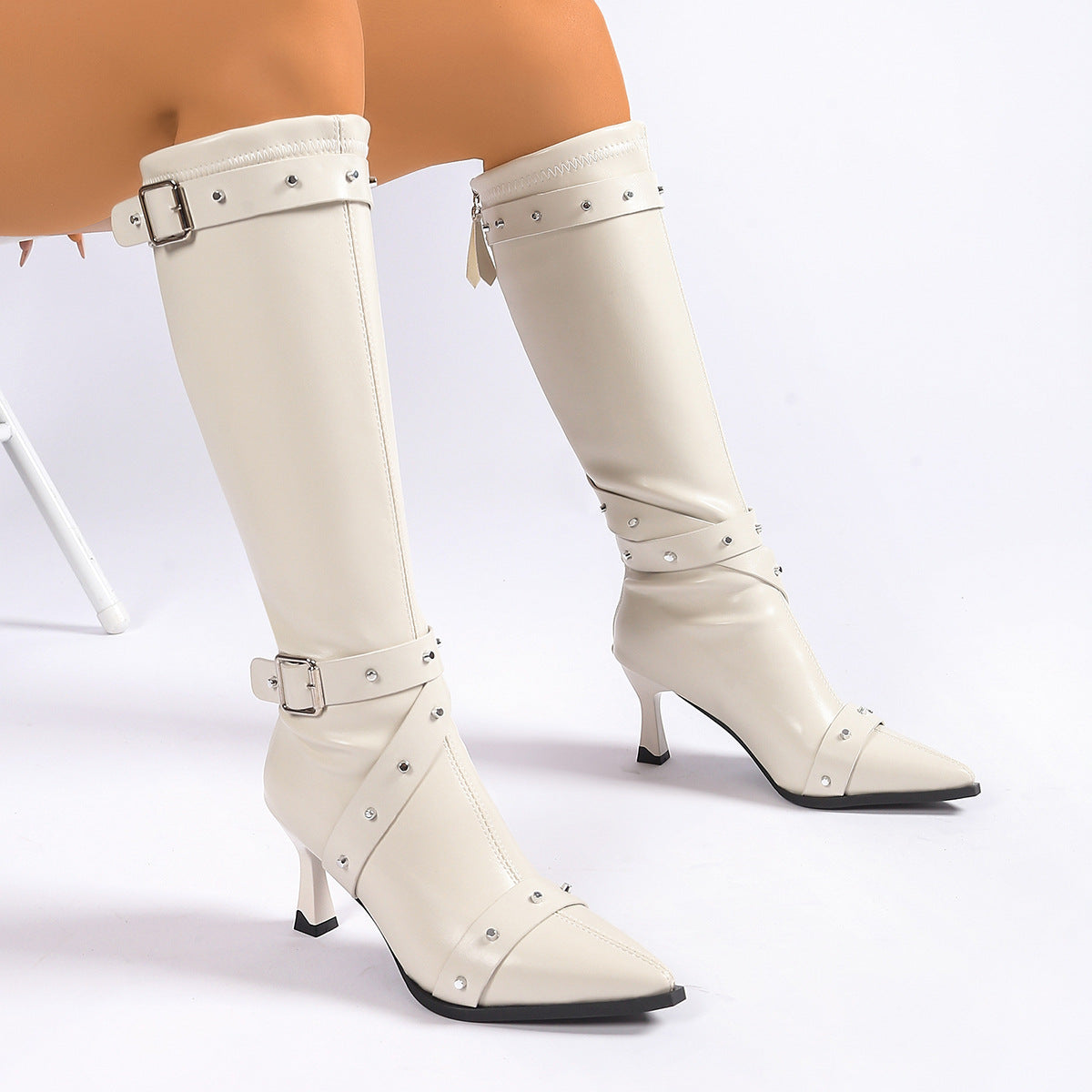 Bellarosa | Western Buckle Leather Kitten Heel Boots
