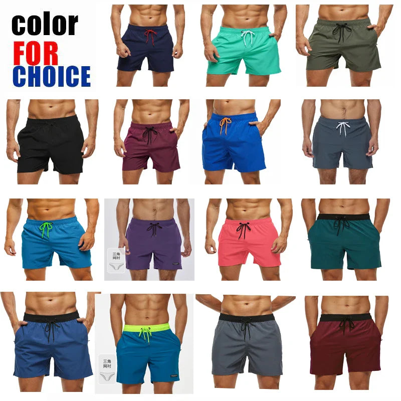 Momount Men Swim Shorts – Elastic Waist Mesh Liner Drawstring Pocket