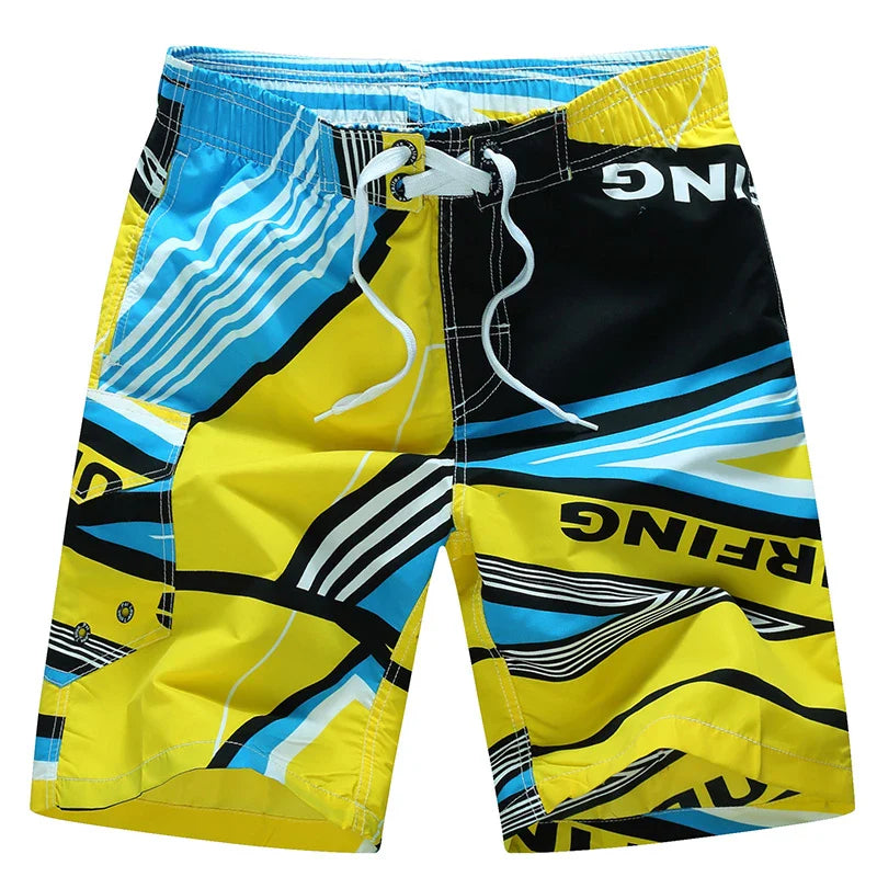 Momount Men Swim Shorts – Geometric Print Drawstring Knee Length Surf