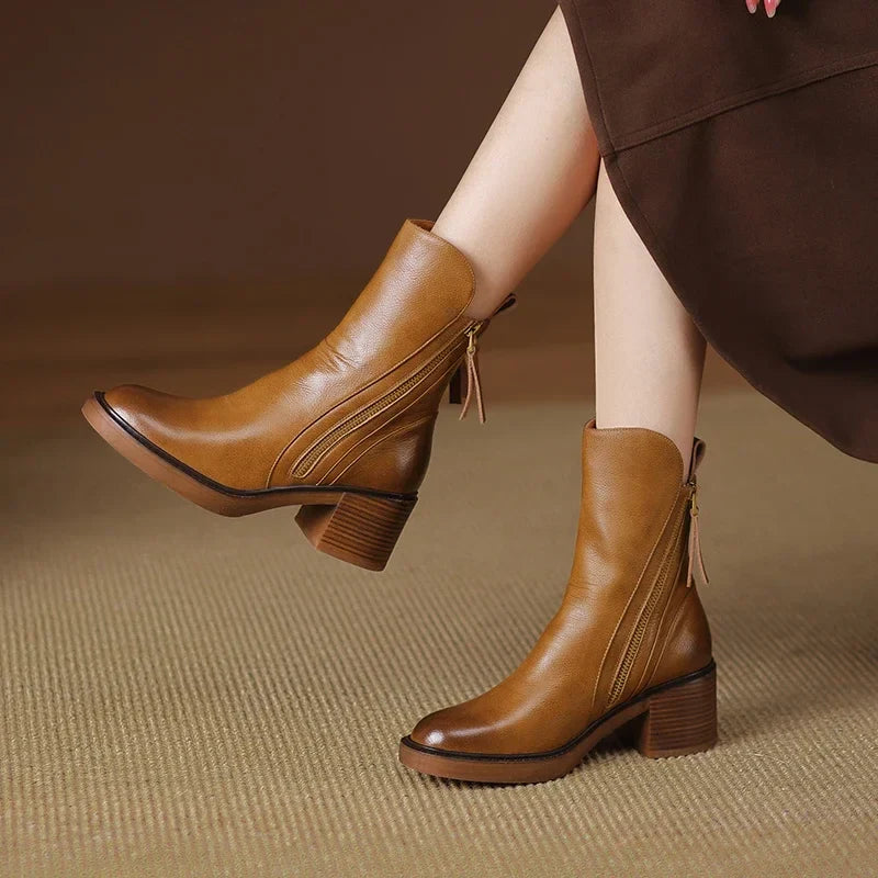 Celeste | Western Leather Block Heel Ankle Boots