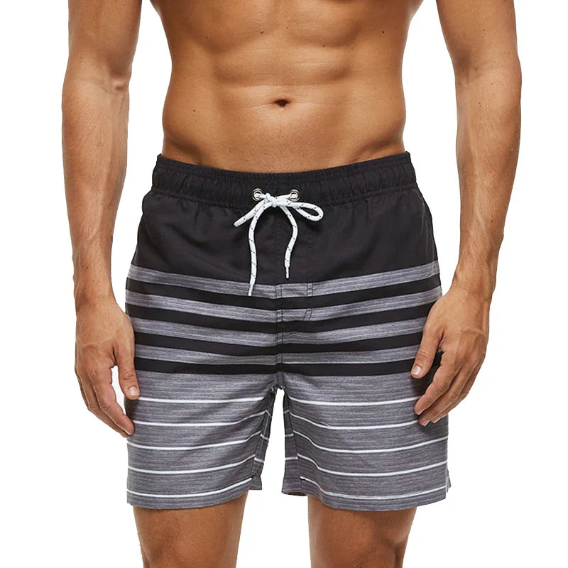 Momount Men Swim Shorts – Striped Drawstring Quick Dry Summer Beach